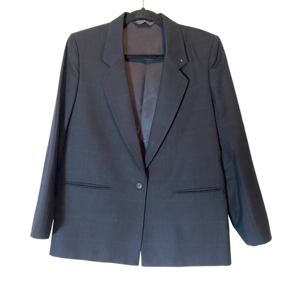 Mark Shale Skirt Suit Navy Plaid Single-Button Blazer Size 14 - Picture 2 of 16